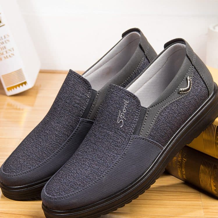 Classic Orthopedic Shoes for Men black with woven texture and metallic accent