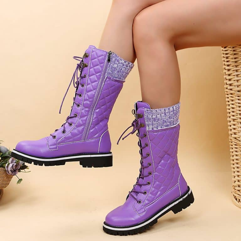 Purple leather women's boots with orthopedic soles and upper part