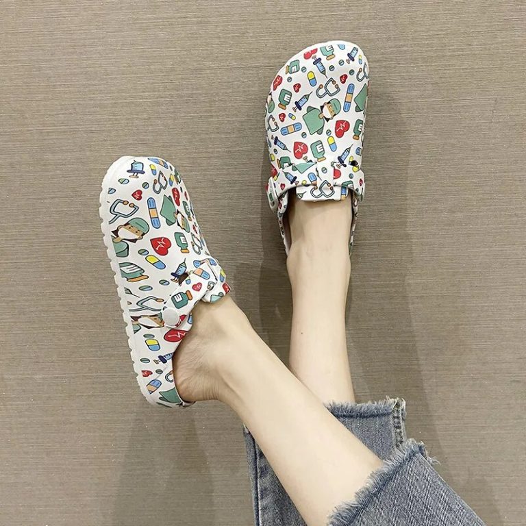 Slippers with medical print, suitable for female healthcare staff.