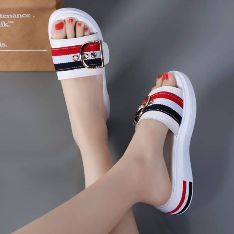 Women's thick-soled mules with gold buckle detail