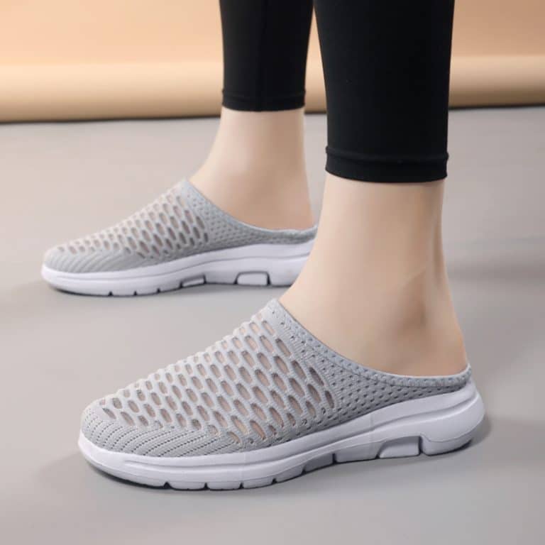 Modern breathable mesh slippers for women, color gray.