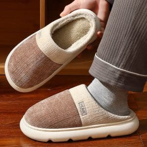 Comfortable orthopedic slippers for men with non-slip sole, brown color.